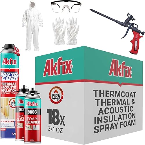 Miniatura 8 de Akfix Thermcoat - Aislamiento de espuma en aerosol de 20 pies cuadrados (1 x 27.1 onzas), R-Value 11.32/2 pulgadas, sellador ancho expansible