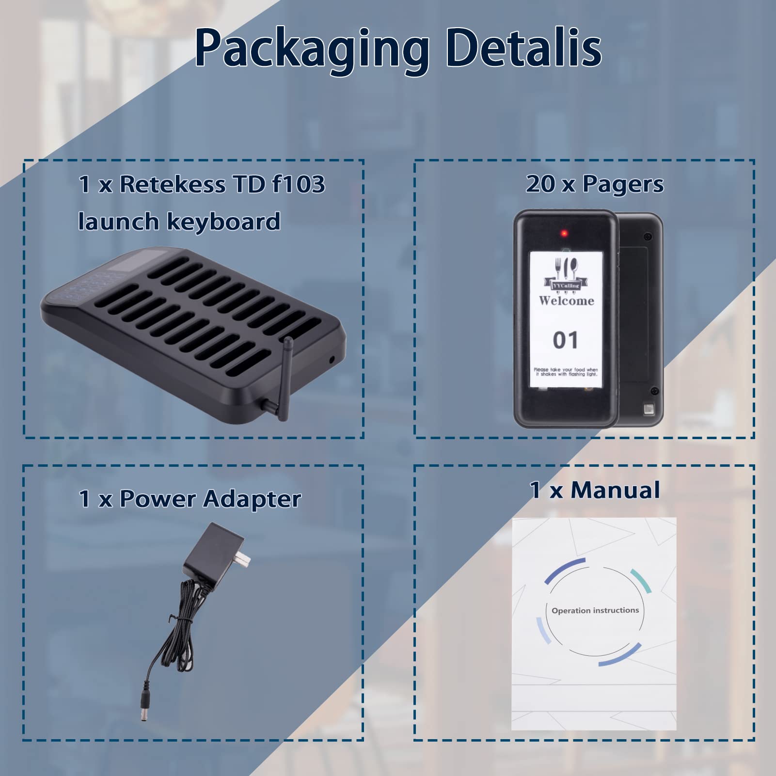Sistema di cercapersone per ristorante, cicalino per distanziamento sociale, 20 cercapersoni, chiamate wireless con vibrazione, lampeggiante e cicalino, per ristorante, camion, ospedale
