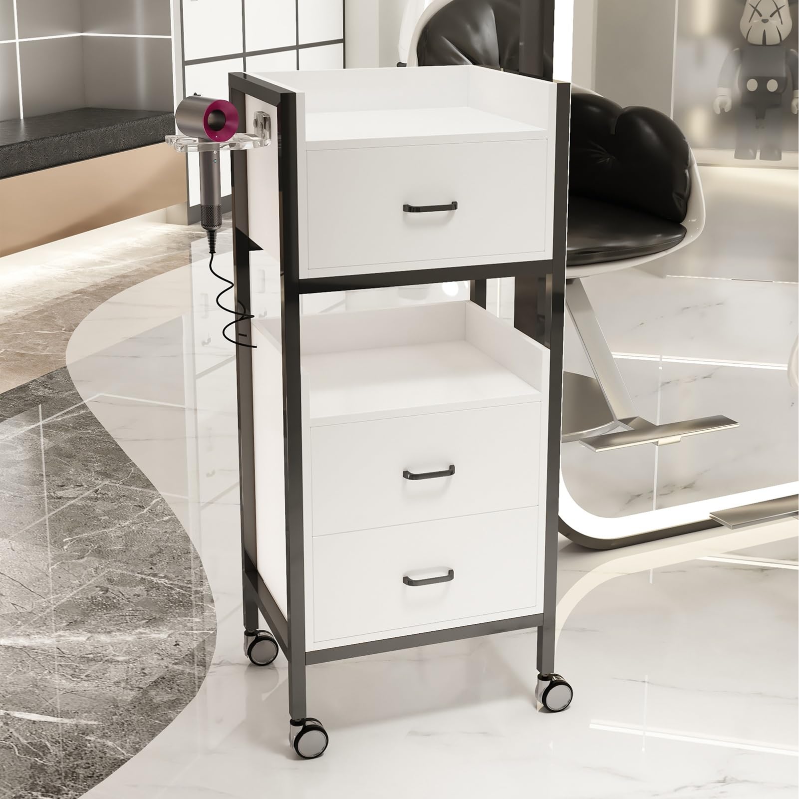 asdchZen Salon Cart - Rolling Beauty Trolley Organizer With Wheels For Hair Stylists, Estheticians, And Makeup Artists - Versatile Storage Solution For Salons And Beauty,White,White