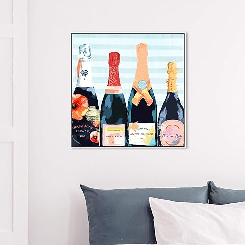 Miniatura 4 de The Oliver Gal Artist Co. Lienzo enmarcado para pared, diseño de flores y champán, 30.0 x 30.0in, azul, naranja