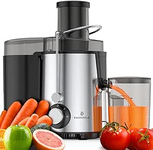 EASEHOLD Juicer Machine, 600W Juicer with Big Mouth 3.5” Feed Chute, Centrifugal Juicer for Whole Fruits and Vegetables, Juice Extractor with 2 Speeds, Easy to Clean, BPA Free Juice Maker (Black)