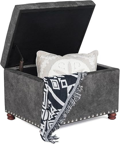 Miniatura 8 de Otomana de 24 pulgadas con almacenamiento, taburete otomano tapizado de almacenamiento, reposapiés cúbicos de terciopelo, taburete pequeño con