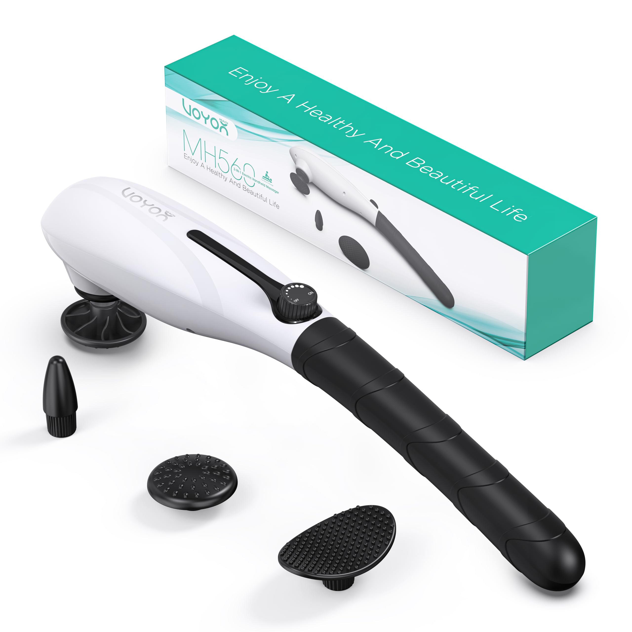 VOYOR-HEALTH Appareil de Massage Dos Électrique à Percussion Sans Fil MH560 | Massage à Percussion Portable avec 3 Têtes de Massage, Idéal pour Dos, les Cervicales, les Épaules, les Jambes et les Pieds