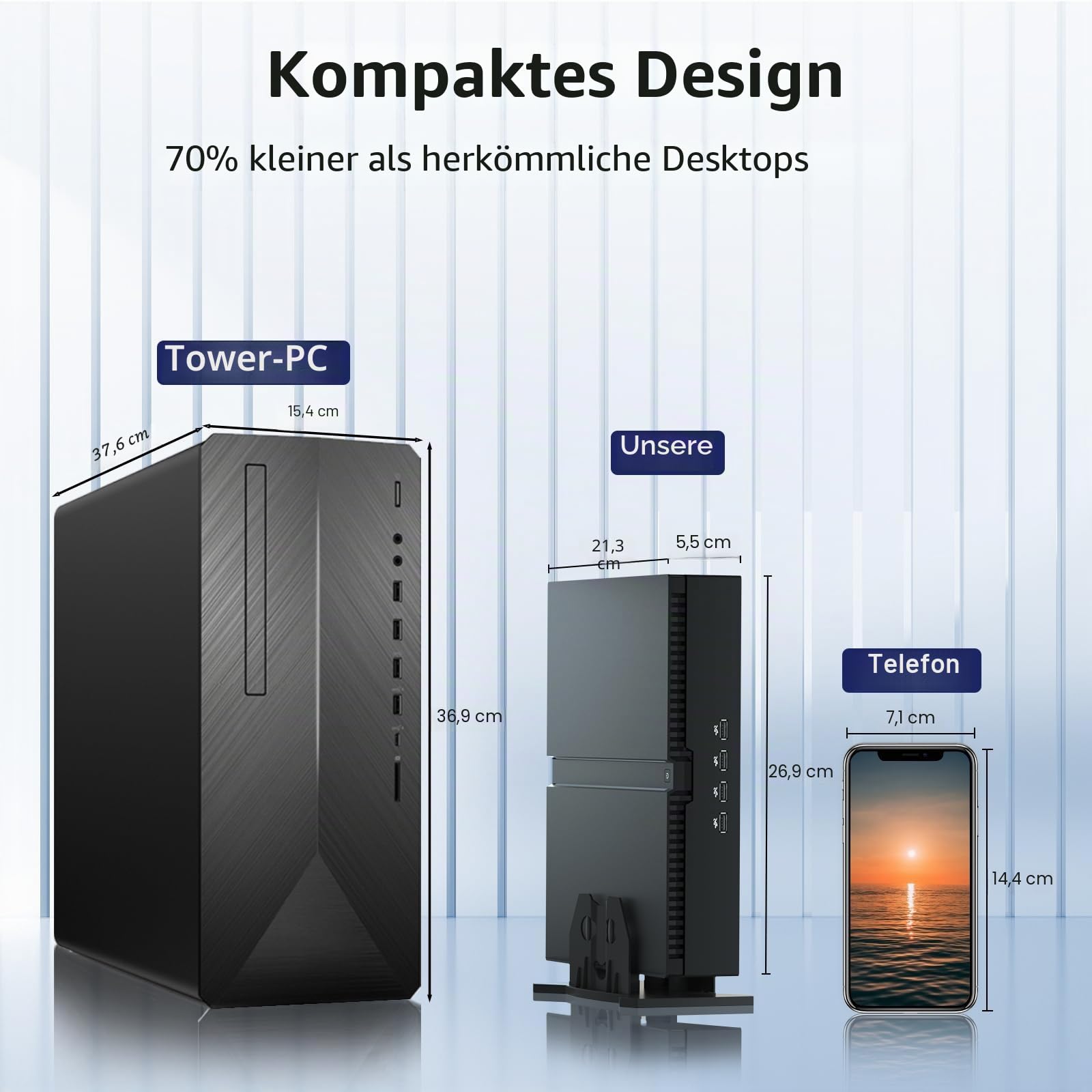 Mini KI PC, Intel Core i9-14900F 24-Core Prozessor der 14. Gen, 64GB DDR5 RAM, 1T PCIE 4.0 SSD, GeForce RTX 4070 12 GB GDDR6 Grafik, WiFi 6e, 8K, 1*HD, 3*DP, Windows 11 Pro