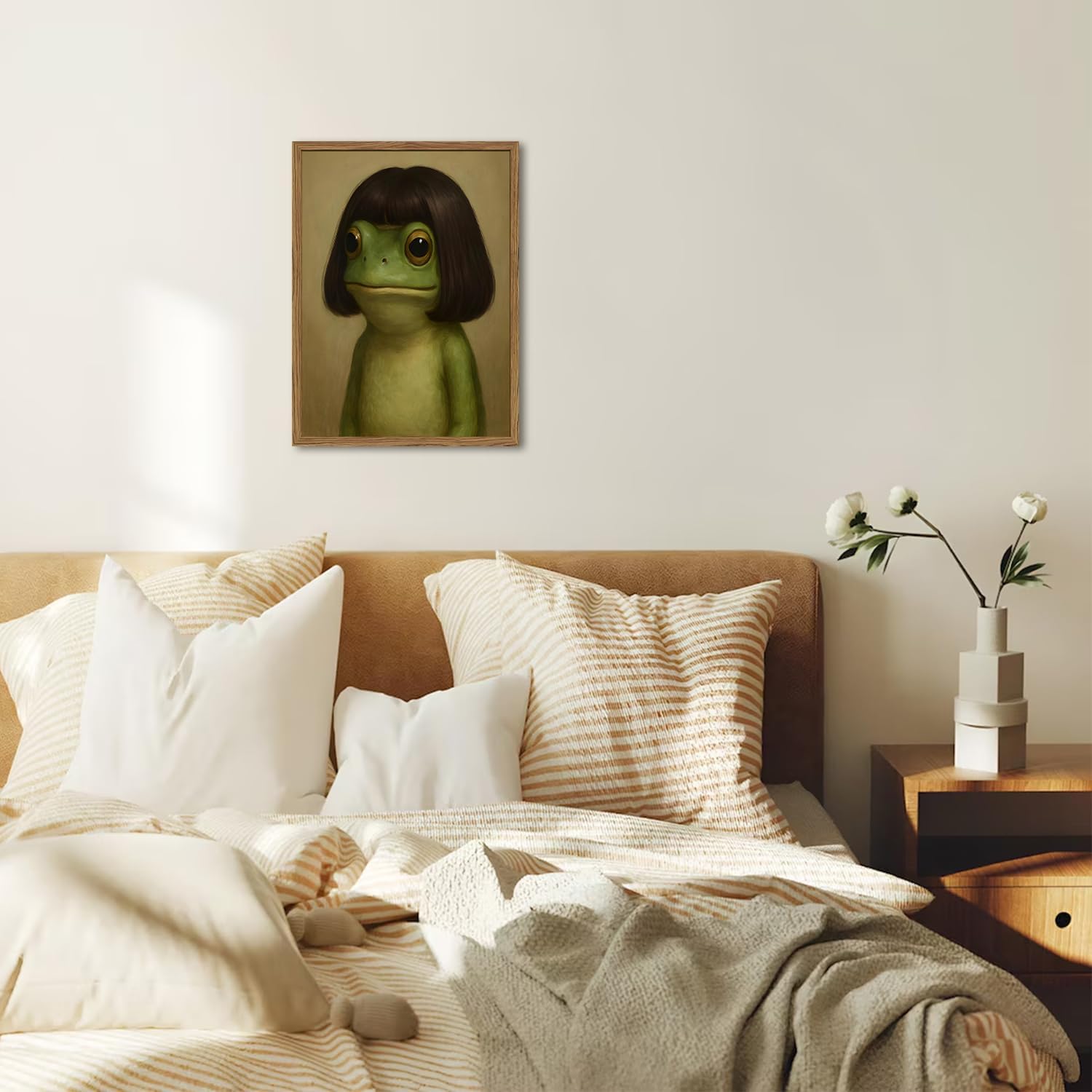 Funny Frog Wall Art, Whimsical Green Frog Wall Decor Painting Cute Animal Poster Canvas Prints Artwork for Living Room Bedroom Bathroom 12x16 inch Wood Framed - Image 7