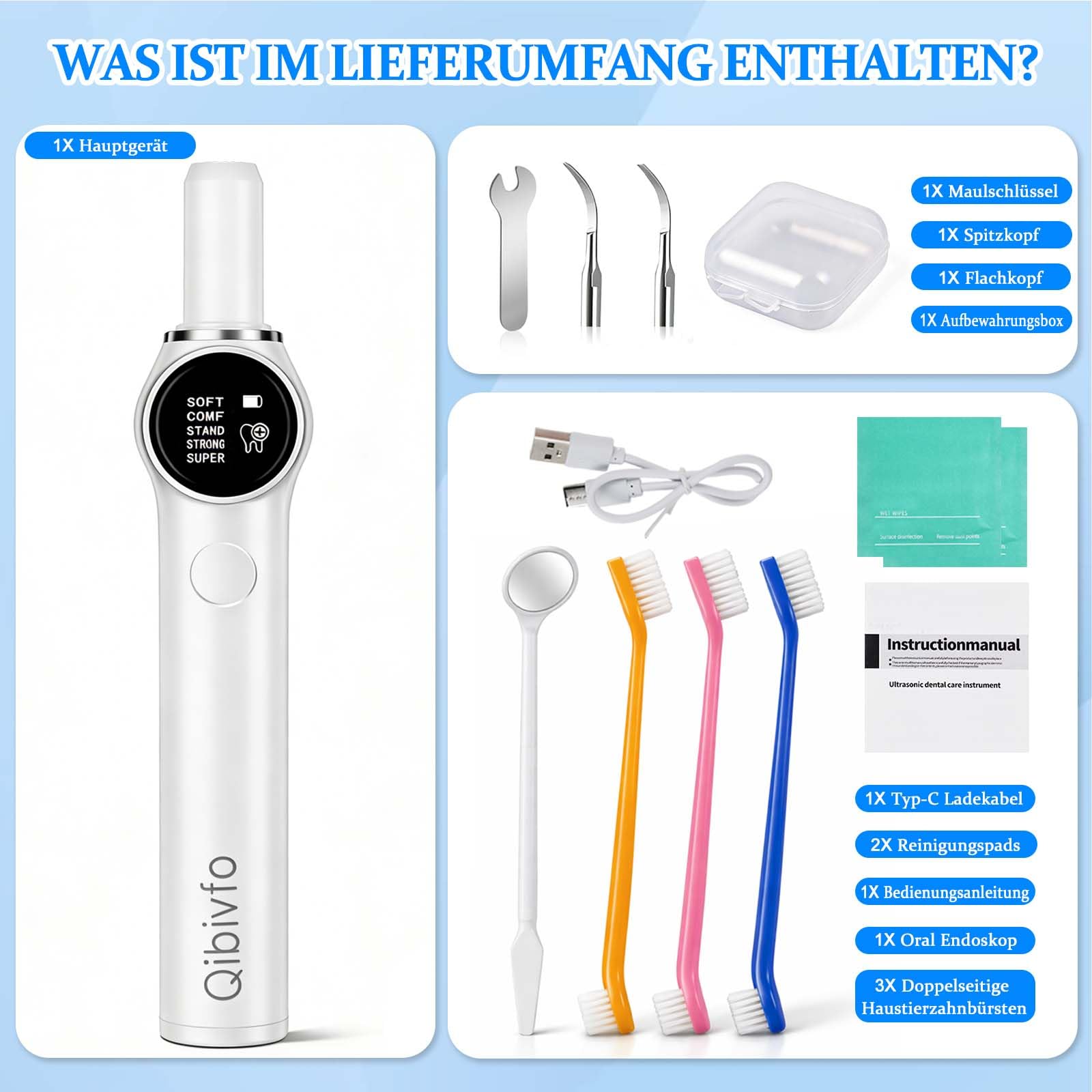 Eliminador de Sarro para Perros y Gatos, Kit Limpieza Dental Mascotas con 5 Modos, Quita Placa y Mal Aliento, Limpiador Dental Eléctrico con LED, Recargable