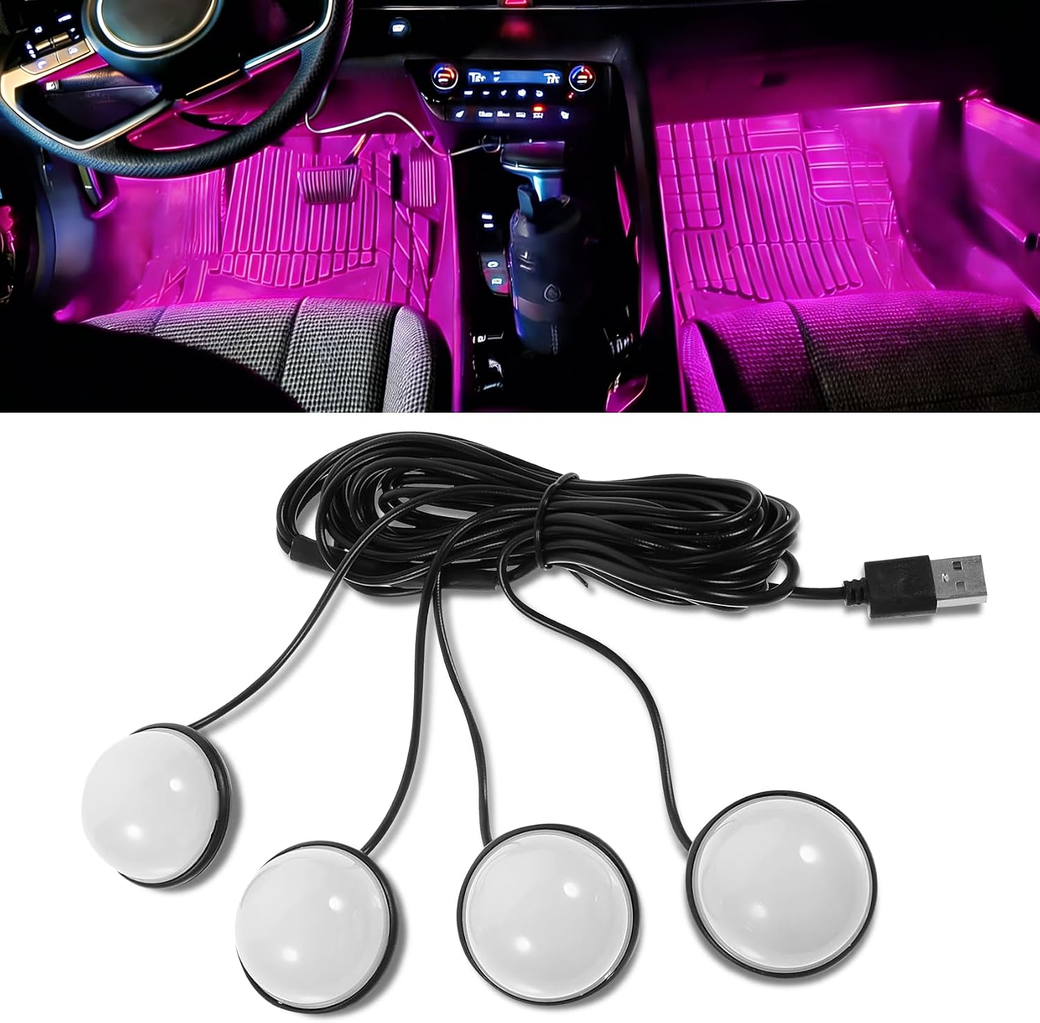 Car Interior LED Lights, Ambient Lighting Car Interior, Automotive Ambient Neon Light Kit with USB Port, Auto Accessories 4 in 1 Automotive Decoration Lighting for RV, Truck, Sedan (Blue)
