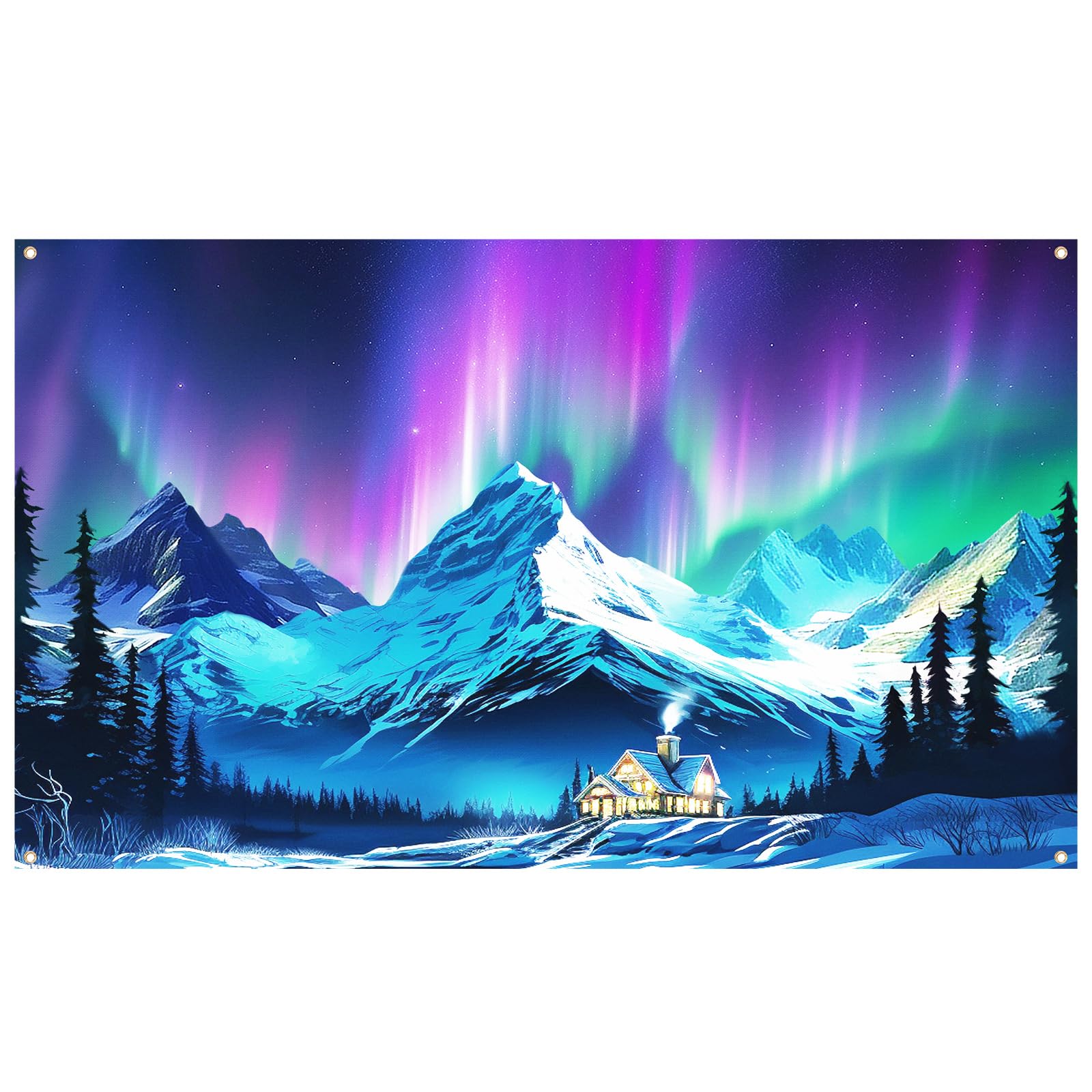 Tingjoo 6 x 3.6 ft True North 2025 Backdrop Vacation Bible School Backdrop Fabric Colorful Pine Trees Forest Northern Polar Lights Background Home