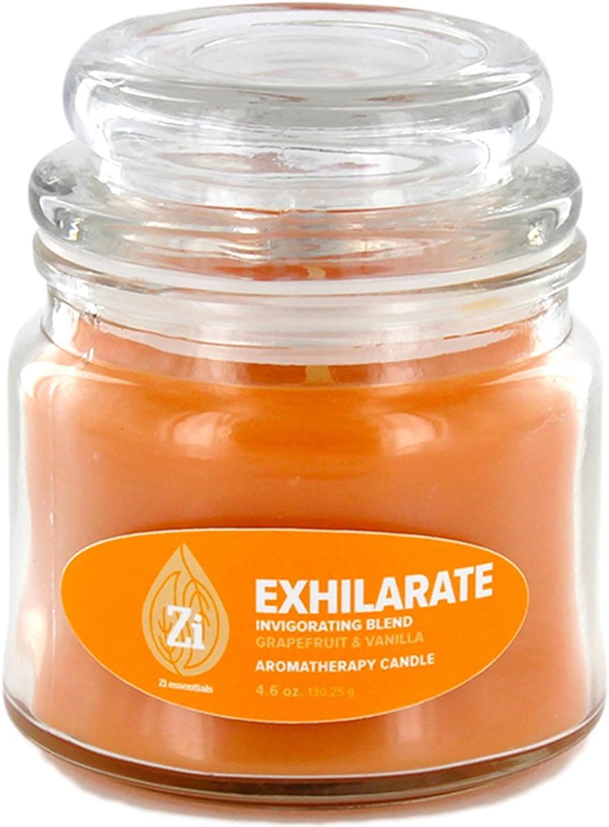 Exhilarate Invigorating Blend (Grapefruit & Vanilla) Aromatherapy Candle. 4.5oz Apothecary Jar - Zi Essentials …