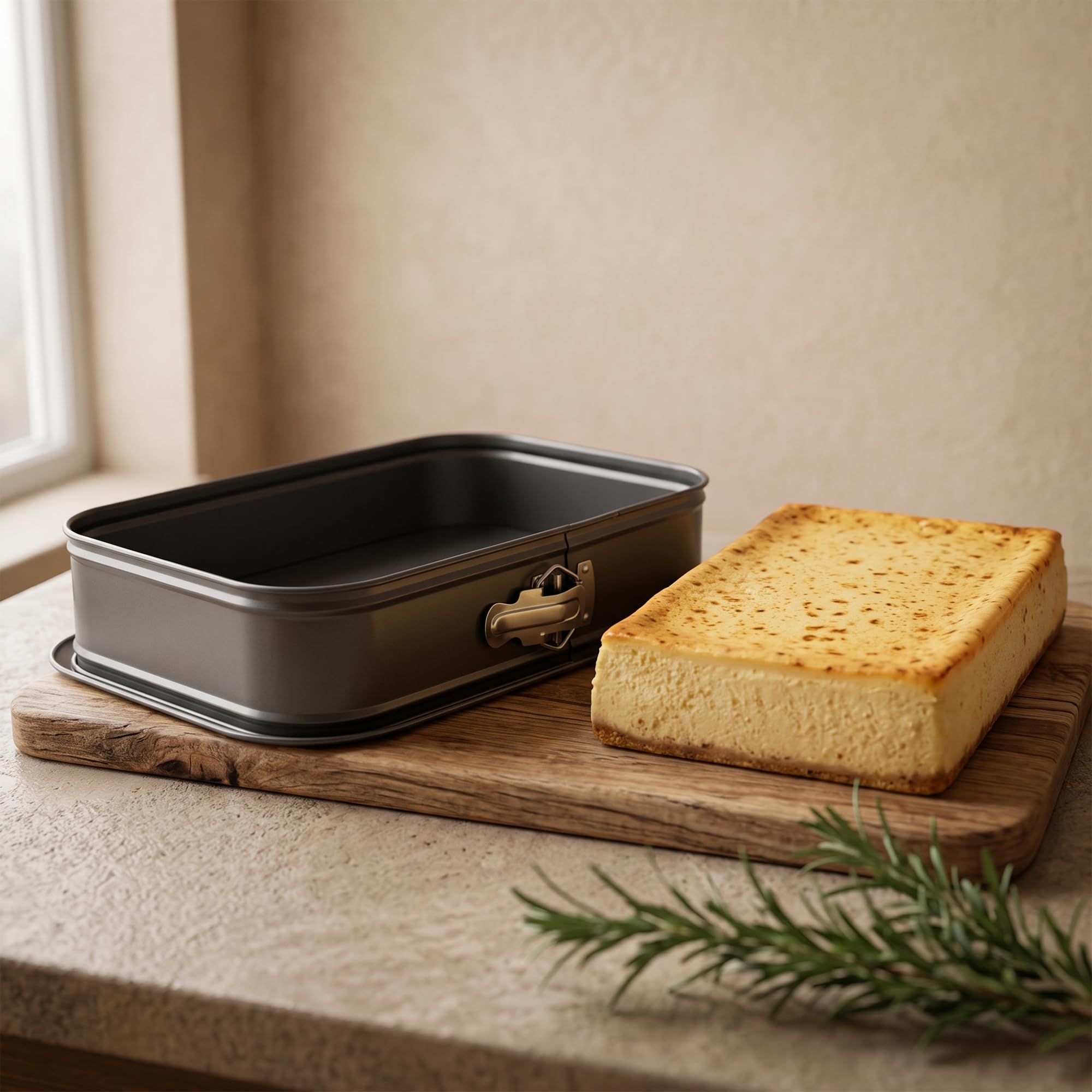 Confezione da 2 teglie rettangolari per torte a molla, 35,5 x 24 x 7,8 cm, in acciaio al carbonio, con fondo rimovibile, teglie da forno a prova di perdite, per forni domestici e cucina