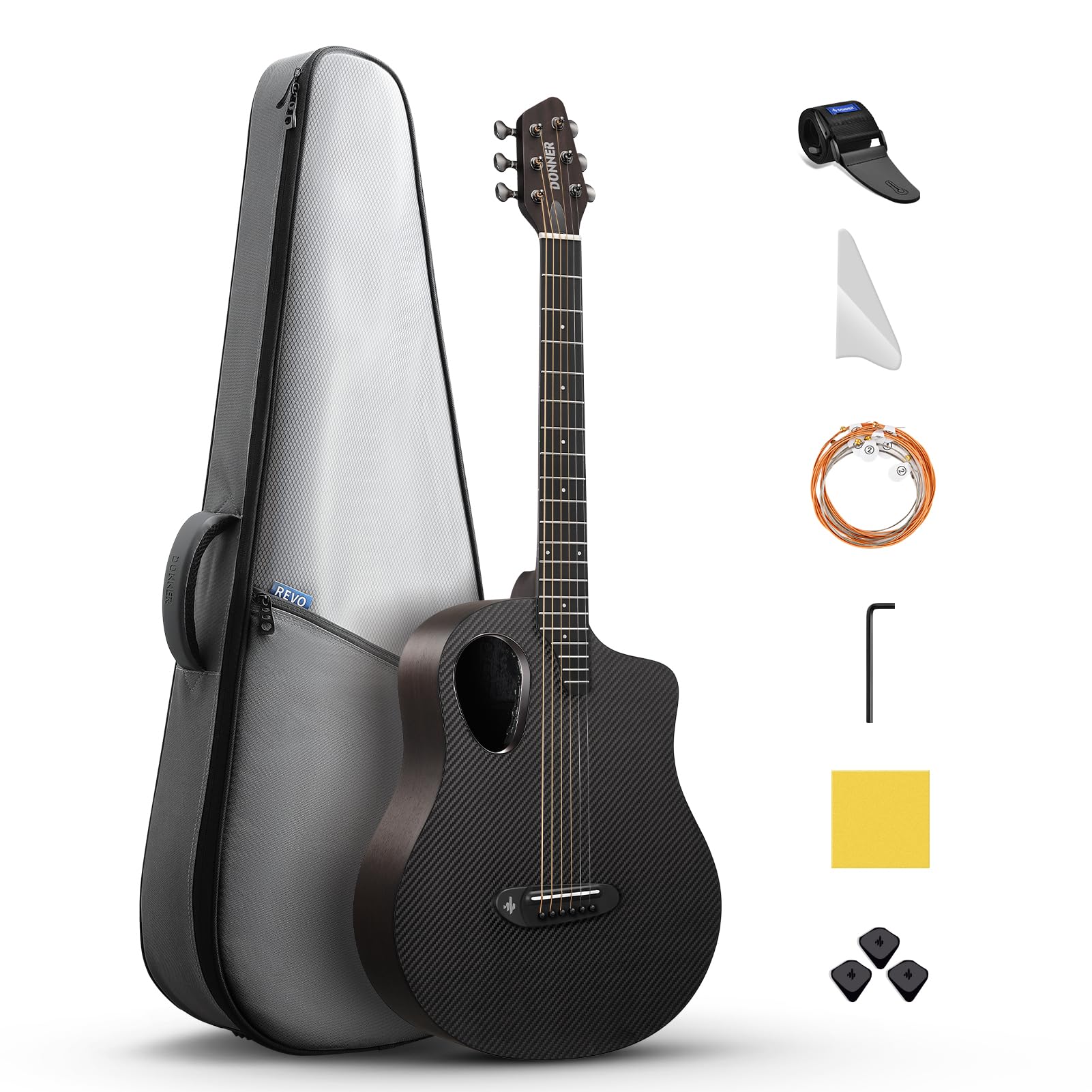 Donner Acoustic Electric Guitar with Carbon Fiber Top 38 Inch