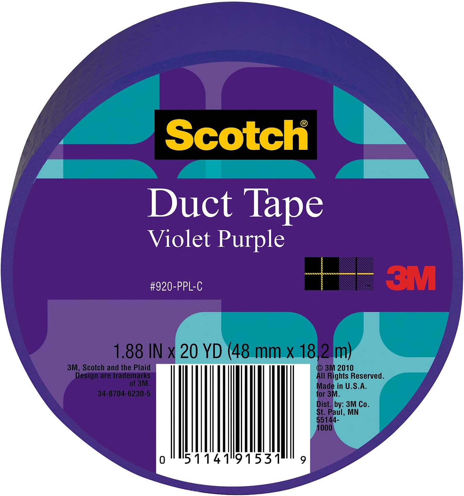 Duct Tape, 1.88 in x 20 yd, Violet Purple, 1 Roll (920-PPL-C)