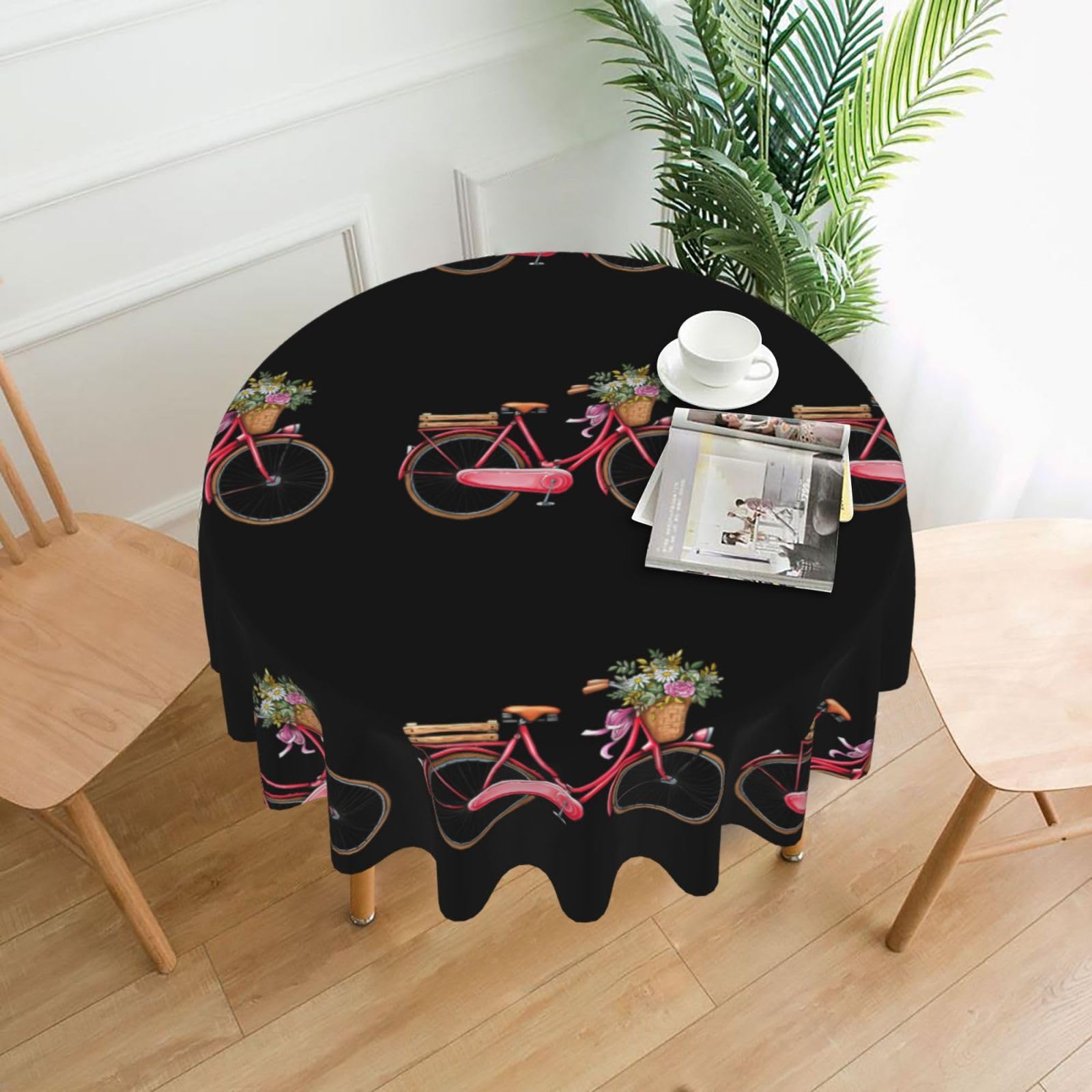 YYHHAOFA Retro red bicycle Prints 60in Round Decorative Tablecloth – High-Grade Polyester Throw Cover for Dining, Parties, and Outdoor Events
