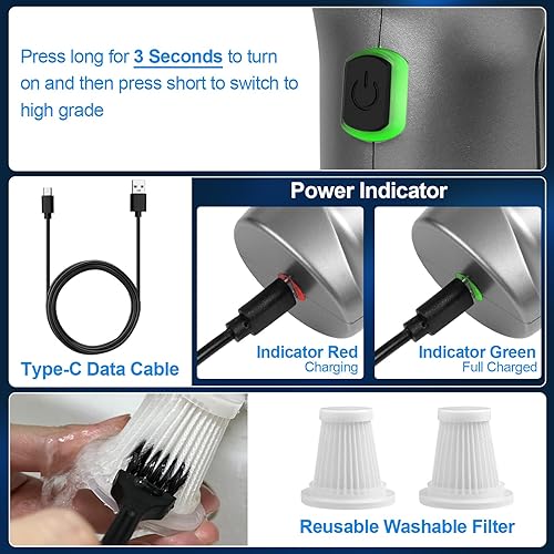 Miniatura 6 de Handheld Vacuum Cordless - 12000PA Car Vacuum Portable Cordless High Power Small Vacuum Cleaner 3 in 1 Wireless Portable Mini Hand Vacuum for Pet