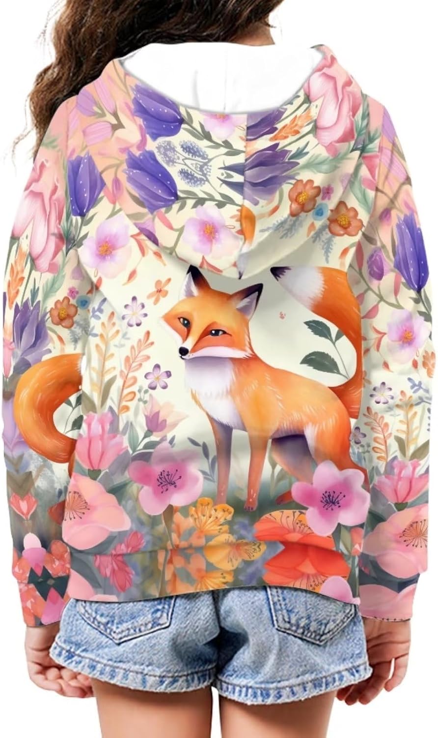 Floral Animal Print Hoodies for Girls Casual Soft Cute Zip Up Hoodie with Pockets Hooded Sweatshirts - Image 3