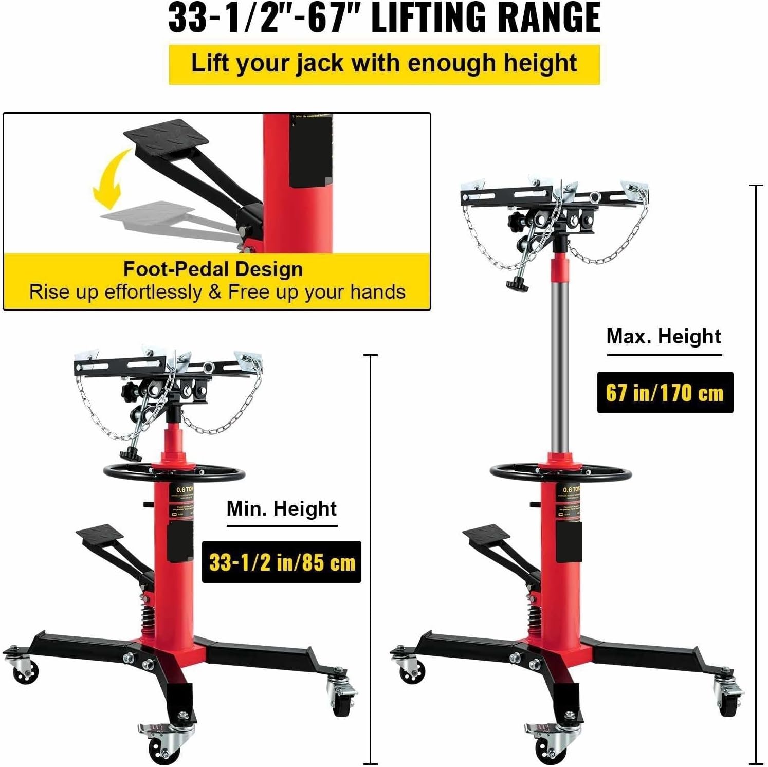 Transmission Jack, Hydraulic Telescopic Transmission Jack, 2-Stage Floor Jack Stand with Foot Pedal, Fit for Garage/Shop