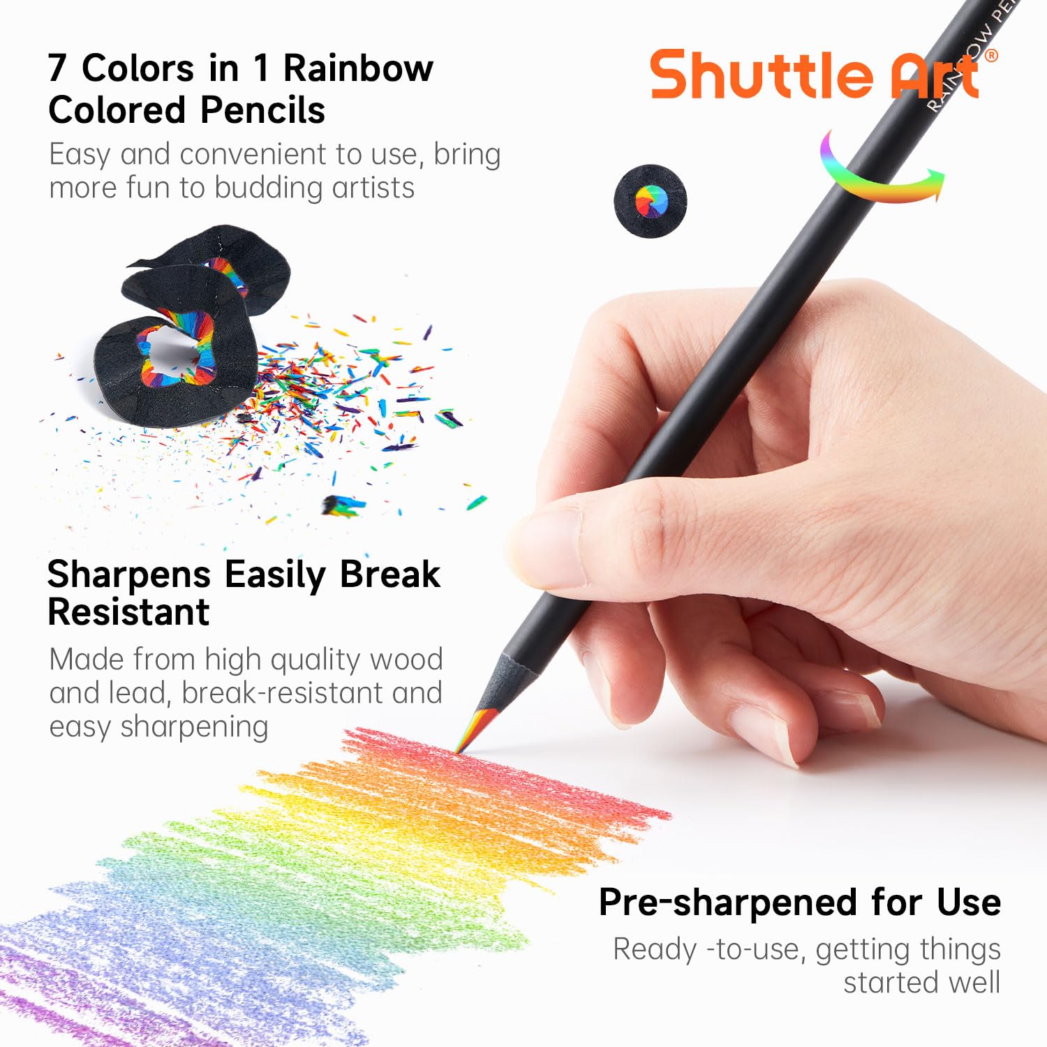 Shuttle Art 120 Stück Regenbogen-Bleistifte, 7 Farben in 1 Regenbogen-Buntstifte, vorgespitzte, bruchfeste schwarze Holzstifte für Erwachsene zum Malen, Zeichnen, Skizzieren