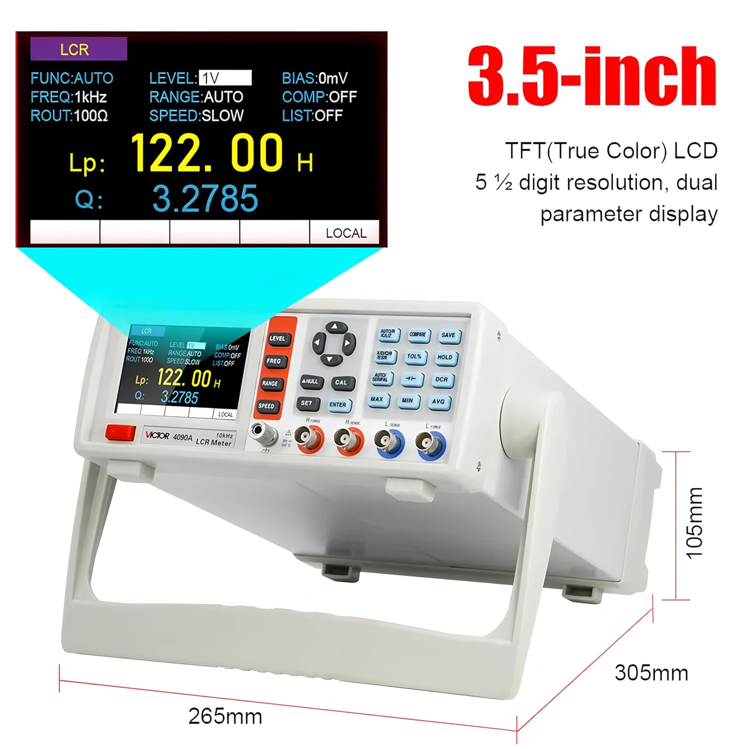 4091A 4091B 4091C Digital Bench-Type LCR Meter 10-10 KHZ Kelvin Clamp RS232 Interface(RUOSHUI 4091A)
