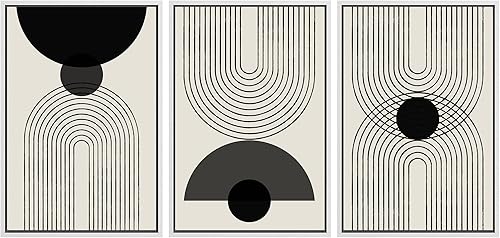 Miniatura 95 de SIGNLEADER Lienzo enmarcado para pared, juego de arte de collage de polígonos retro marrón tostado, ilustraciones con formas abstractas, arte