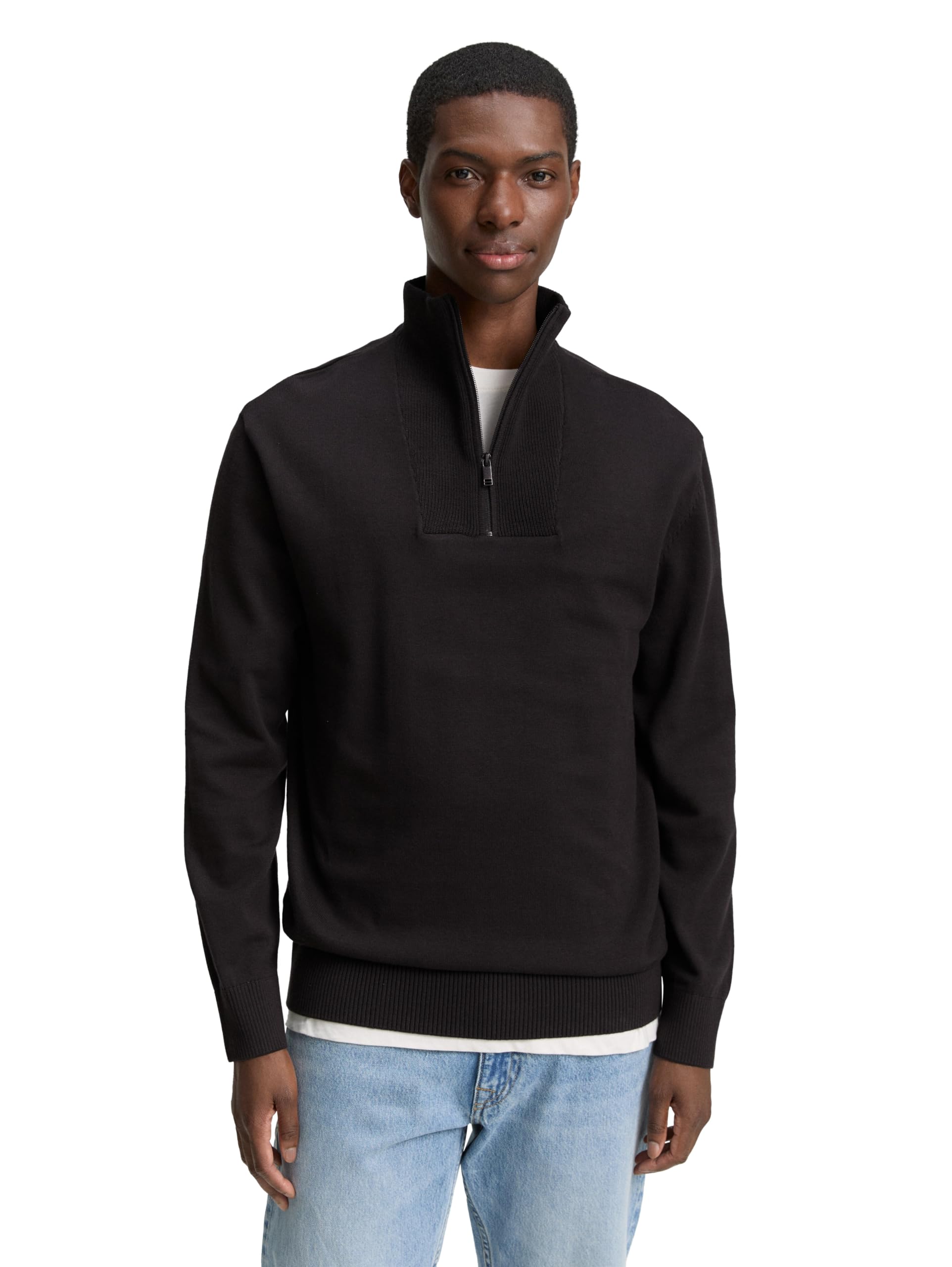 Tom Tailor Denim Herren 1047962 Troyer Strickpullover aus Baumwolle