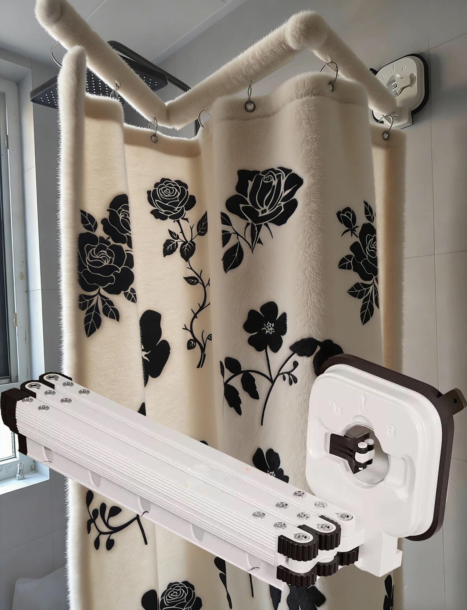 Ensemble rideau de douche pliable et tringle robuste à ventouse