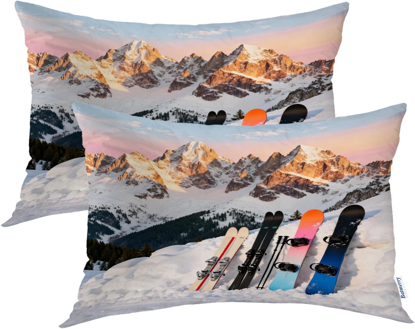 Batmerry White Winter Snow Pillowcases, Colorful Three Decorative Bed Pillowcases Digital Printing Blended Fabric Bedroom Set Hidden Zipper On Short Side 20X26 in