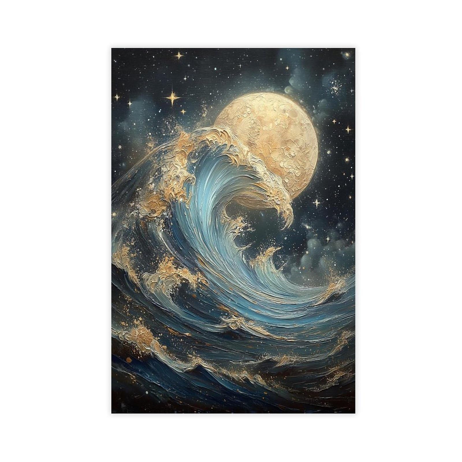 Bareronor Celestial Moon & Wave Canvas Poster Bedroom Decor Landscape Office Room Decor Gift 20" L X 30" W