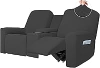 Vista 12 de Easy-Going Sofá reclinable elástico de 1 pieza con funda de consola central, funda reclinable de 2 plazas con soporte y almacenamiento, funda