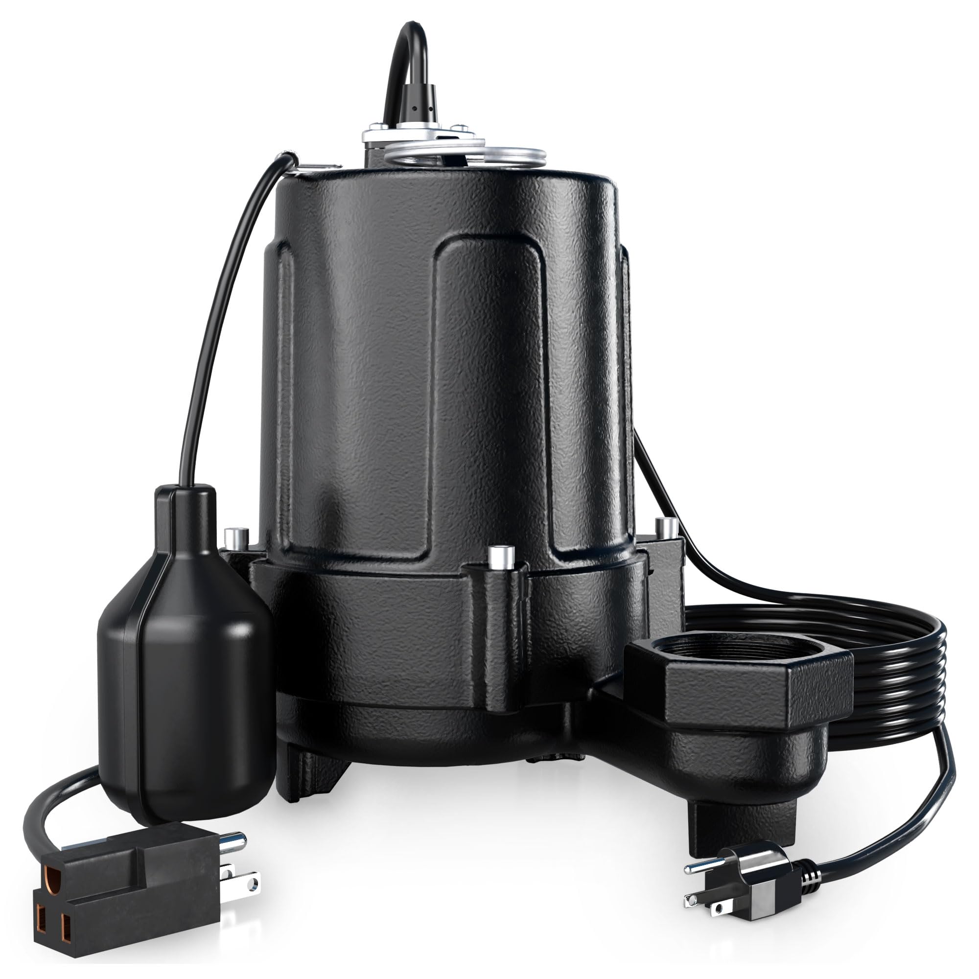 LANCHEZ 1.5 HP 53FT Submersible Sewage/Effluent Pump, 4300 GPH Heavy Duty Cast Iron Sump Pump with Automatic Tethered Float Switch, Idea for Sump Basin, Basement, Residential, 2" NPT Discharge