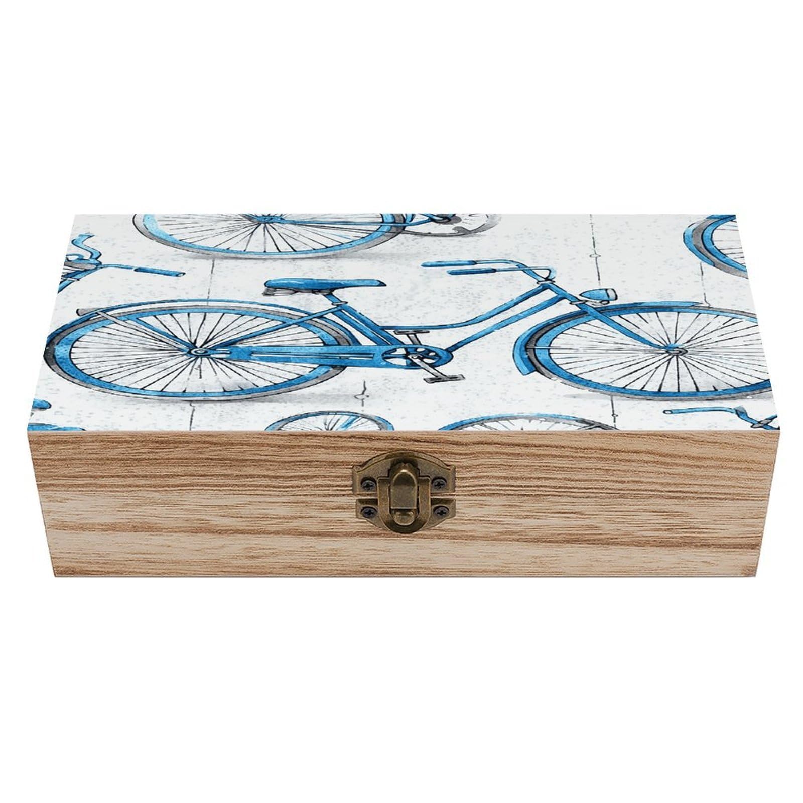 asbwuo Blue Bicycle Wood Keepsake Box Wooden Box with Hinged Lid