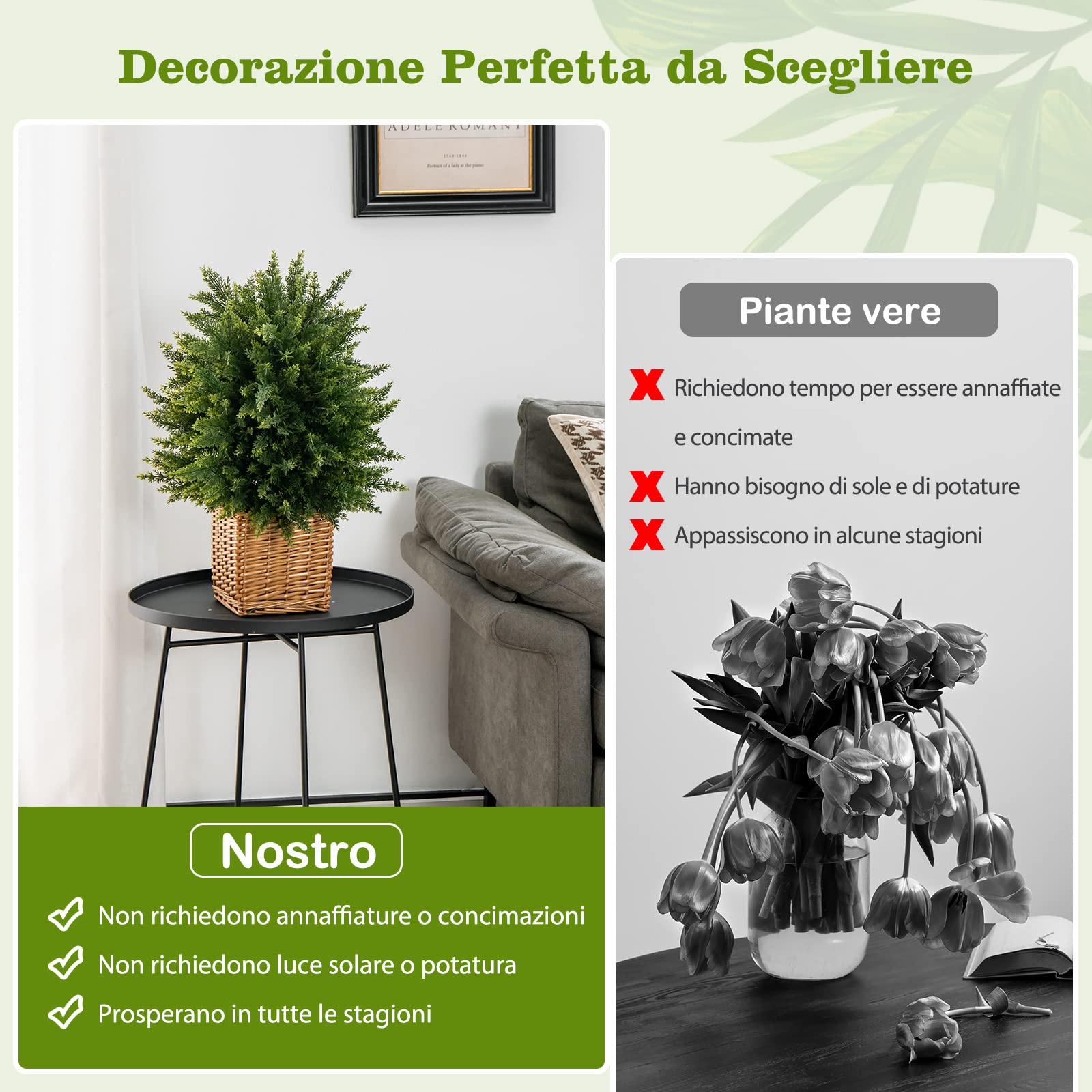 COSTWAY Pianta Finta 54 cm, Cedro Artificiale Resistente ai Raggi UV con Vaso Riempito di Cemento e Foglie Lussureggianti, Alberi Artificiali da Esterno e Interno