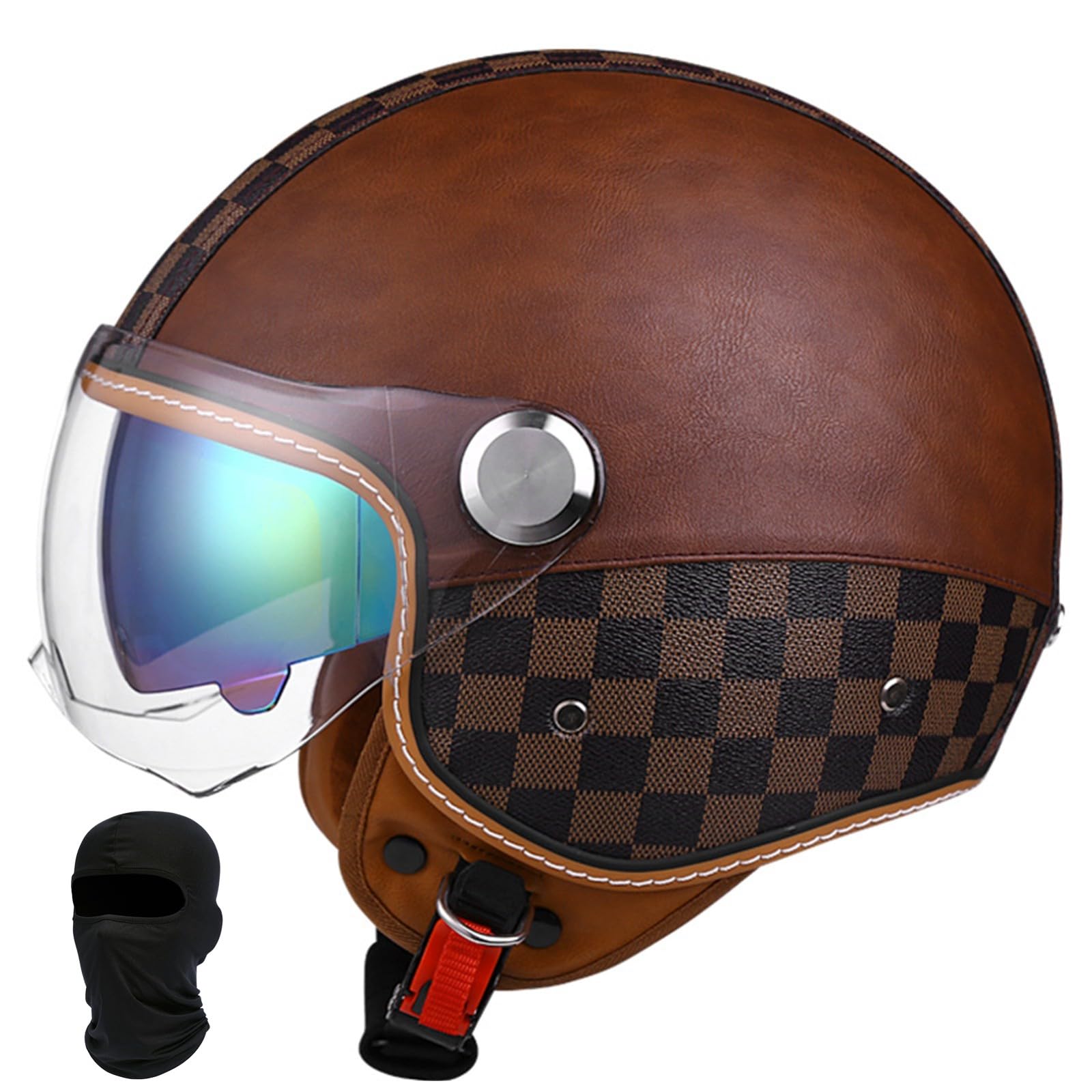 Beyswage 3/4 Vintage Motorbike Helmet, Open Face, ECE Certified, Compatible with Motorcycle, Scooter, Cruiser/Touring, Black