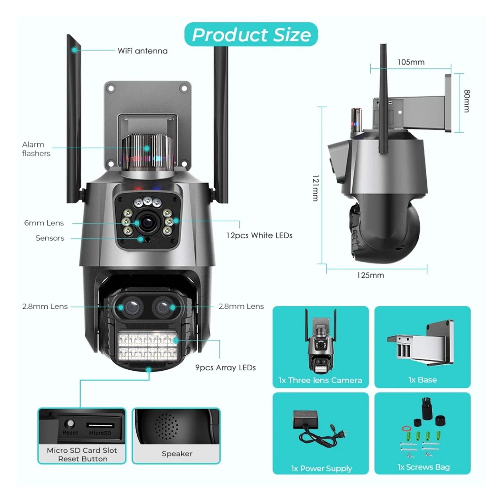 Caméra PTZ WiFi à Triple Objectif 8MP 4K