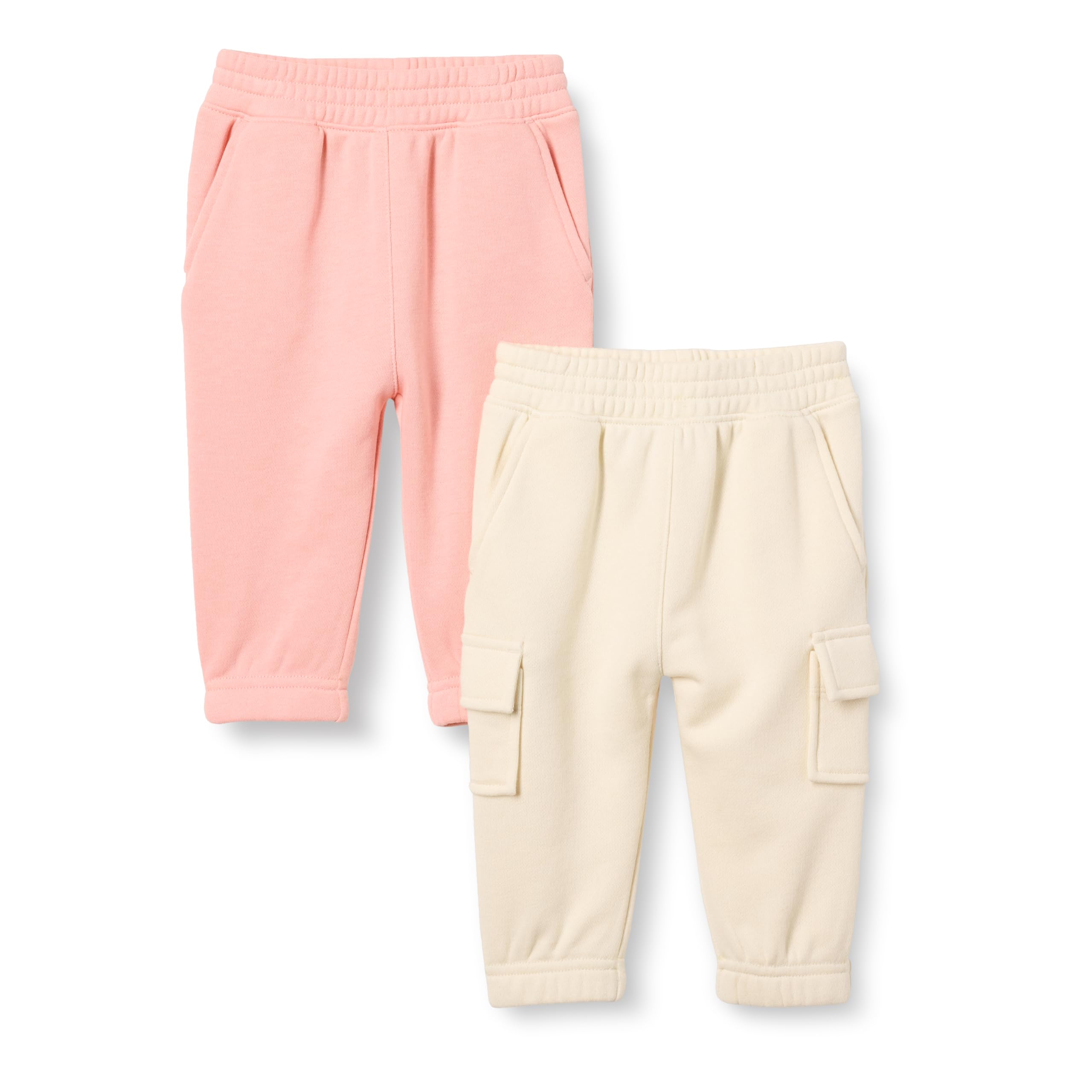 Amazon Essentials Baby Boys' Cargo Joggers, Pack of 2, Beige/Peach, 0-3 Months