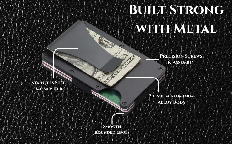 Leatherboss Wallet for Men RFID Blocking Minimalist Metal Card Holder with Money Clip Holds Credit Cards and Cash (Black) - Image 4