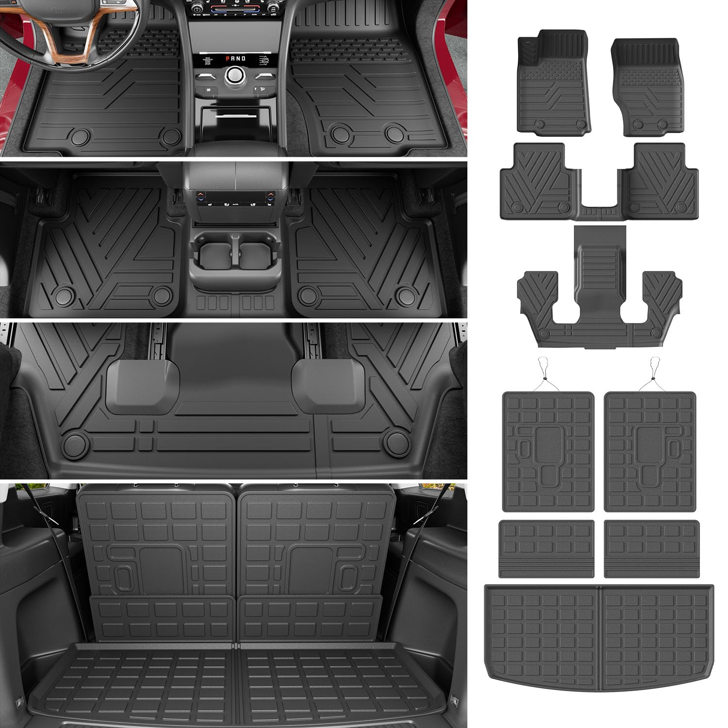 6 Seats Floor Mat Compatible with 2021-2025 Jeep Grand Cherokee L Cargo Mat Backrest Trunk Cargo Liner TPE Floor Liner Replacement for 2021-2025 Jeep Grand Cherokee L Accessories