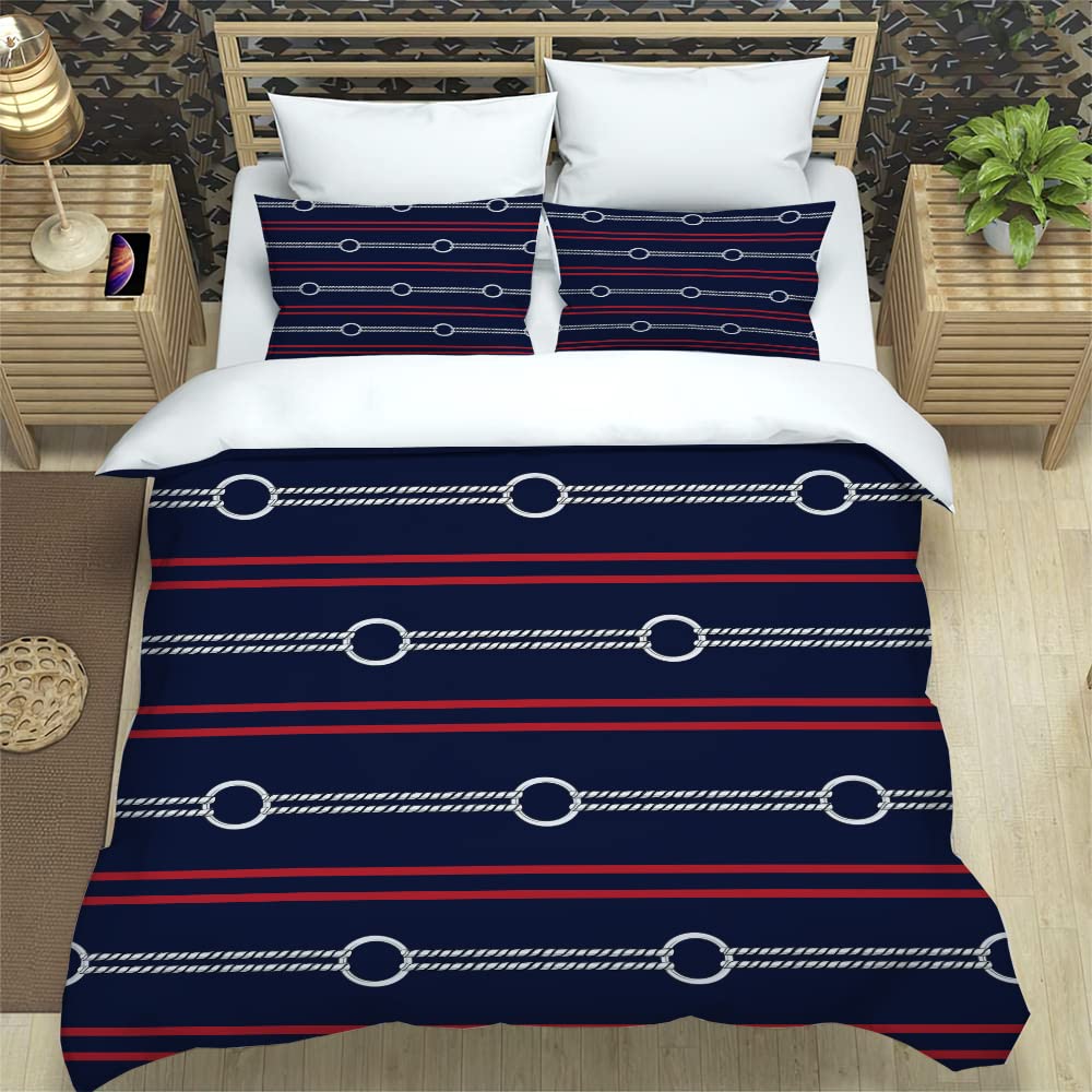Hixingo 3D Corda Stampa Set di Biancheria da Letto in Microfibra, Morbida Traspirante Set Copripiumino e Federe per Adatto e Bambini Adulti (Blu Navy,220x260cm)