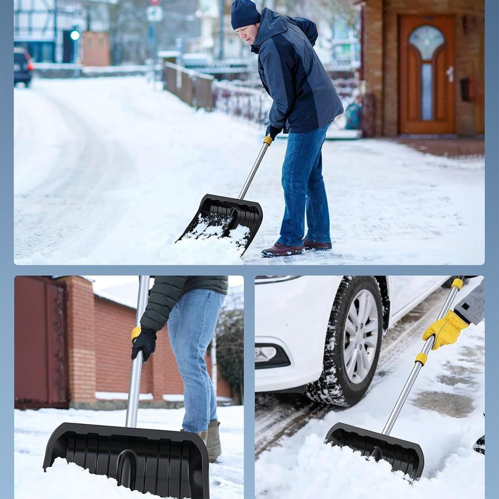 Empujador de nieve ligero desmontable con ideal para escaleras y pala de nieve de viaje