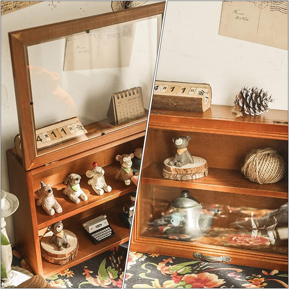 PATKAW Shadow Box Case Wooden Cup Display Case Shot Glasses Collectible Display Shelves Freestanding Box for Home Kitchen Decoration