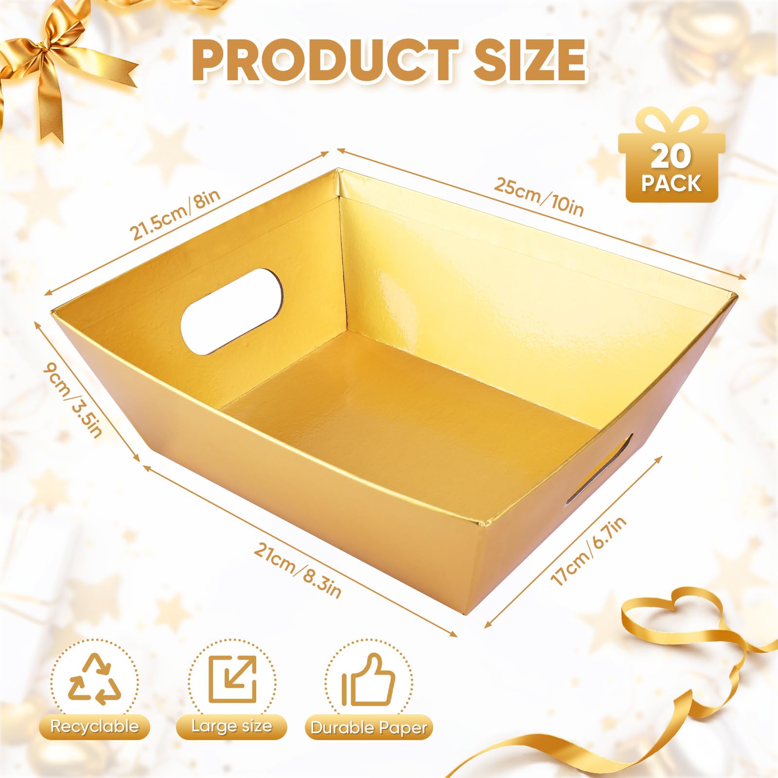 Confezione da 20 cesti regalo vuoti, 25,4 x 20,3 cm, colore: oro
