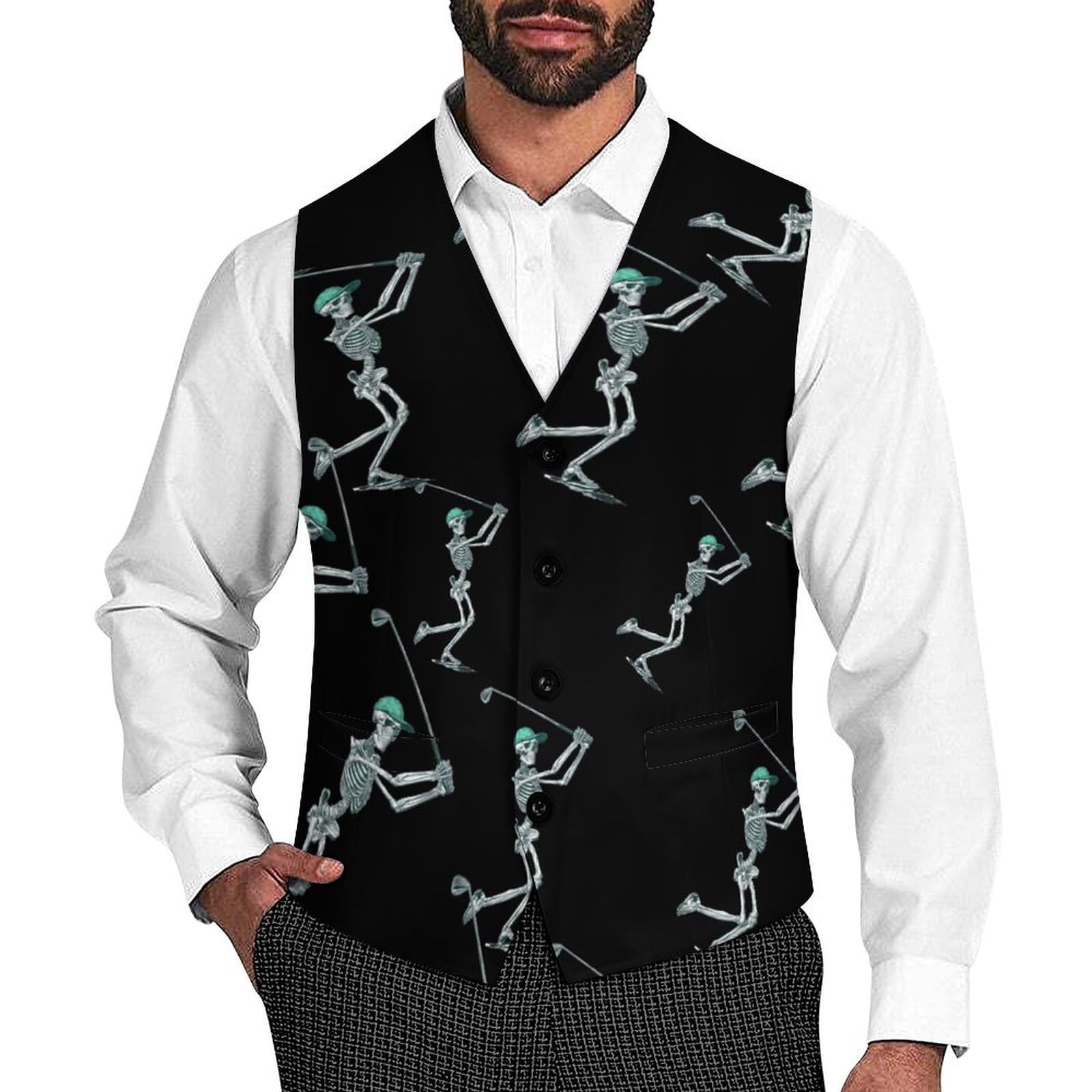Chaleco de golf para hombre Skeleton casual de corte ajustado y cuello en V 8