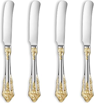 KEAWELL Gorgeous 4-Piece 6.9-Inch 18/10 Stainless Steel Butter Spreader Set | Gold Accent Butter Knives & Spreaders; Rounded Blades; Ideal for Butter, Jam & Soft Cheese; Dishwasher Safe