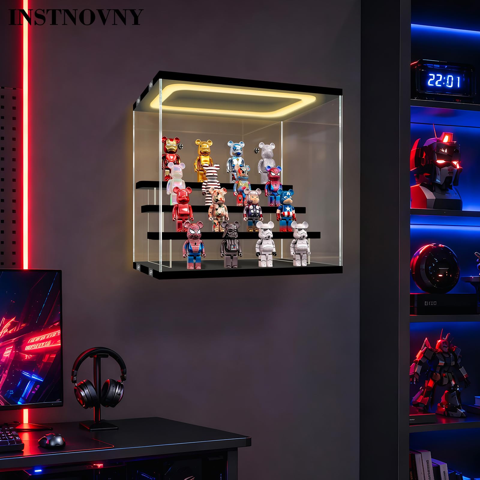 Vitrina acrílica iluminada con caja de almacenamiento ligera de 4 niveles