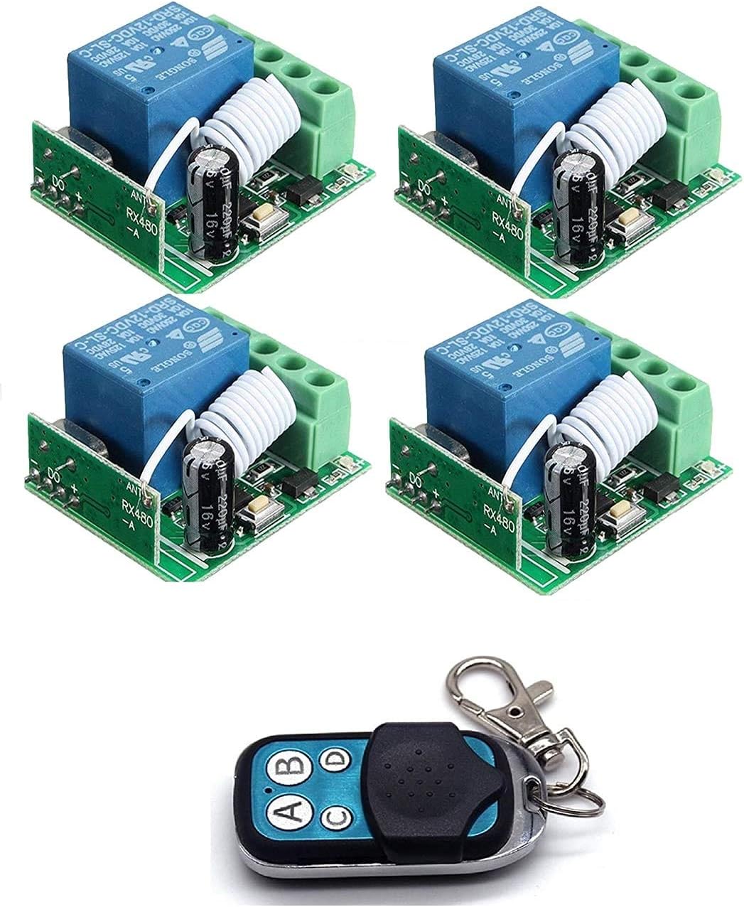 e-INFINITY Remote Transmitter Multifunction 433 MHz RF 4 Channel Learning Code 1527 and DC 12V Relay Receiver Module Mini DIY Light, Fan, Garage Gate Switch S3: Multi Function