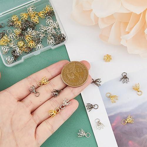 Miniatura 9 de SUPERFINDINGS Hollow Flower Beads Caps Brass Bead Cap Bails End Charm Caps Loop Filigree Prong Spacer Beads for Earrings Bracelets Necklaces Jewelry