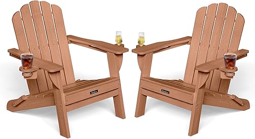 Adirondack - Juego de 2 sillas Adirondack para todo tipo de clima, silla Adirondack con textura de madera para hoguera, patio, jardín, piscina, teca