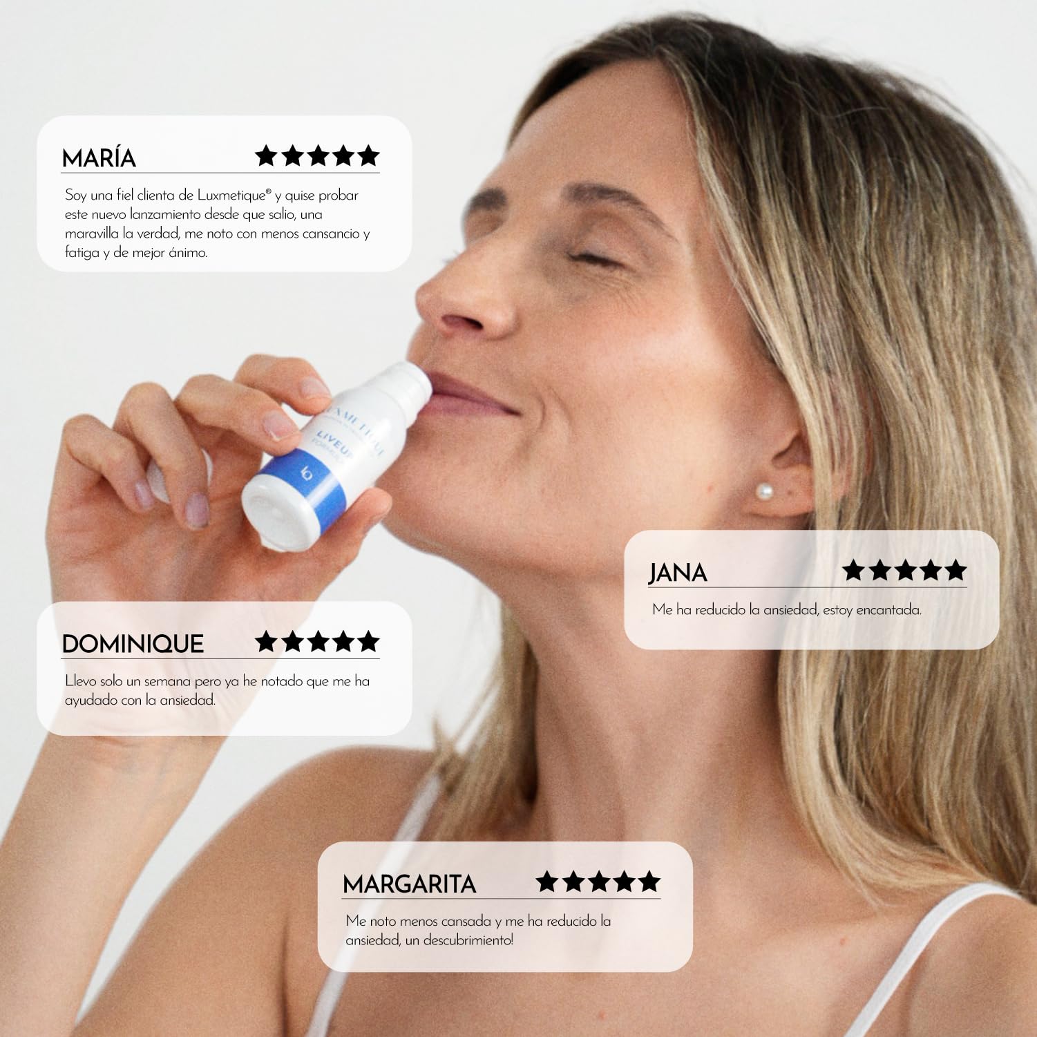 LUXMETIQUE® Liveup Formula - Reduce Estrés y Ansiedad, Mejora el Estado de Ánimo - Con Safr'inside™ (Azafrán), Sunphenon® y Robuvit® - Energía y Rendimiento Físico - 15 Viales Bebibles