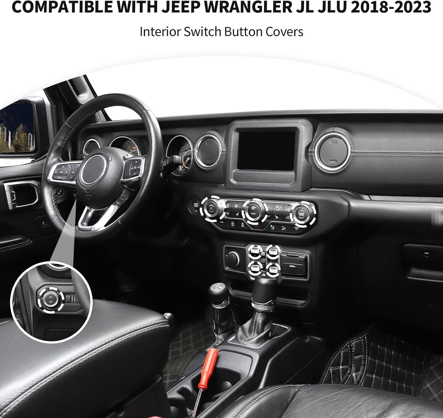 JeCar JL Switch Button Covers Window Control Air Conditioner Headlight Volume Radio Knob Trims Interior Accessories Compatible with Jeep Wrangler JL JLU 2018-2026 & Gladiator JT 2020-2026, Silver