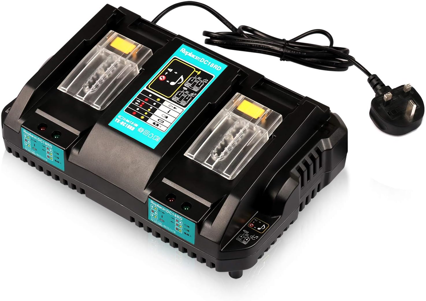Batteriol Makita 18V Battery Charger DC18RD Dual Ports Rapid Charge 4A 120W for Makita Lithium-Ion Battery BL1830 BL1840 BL1850 BL1850B BL1860 BL1415 BL1430, Replace DC18RC DC18SF DC18RT