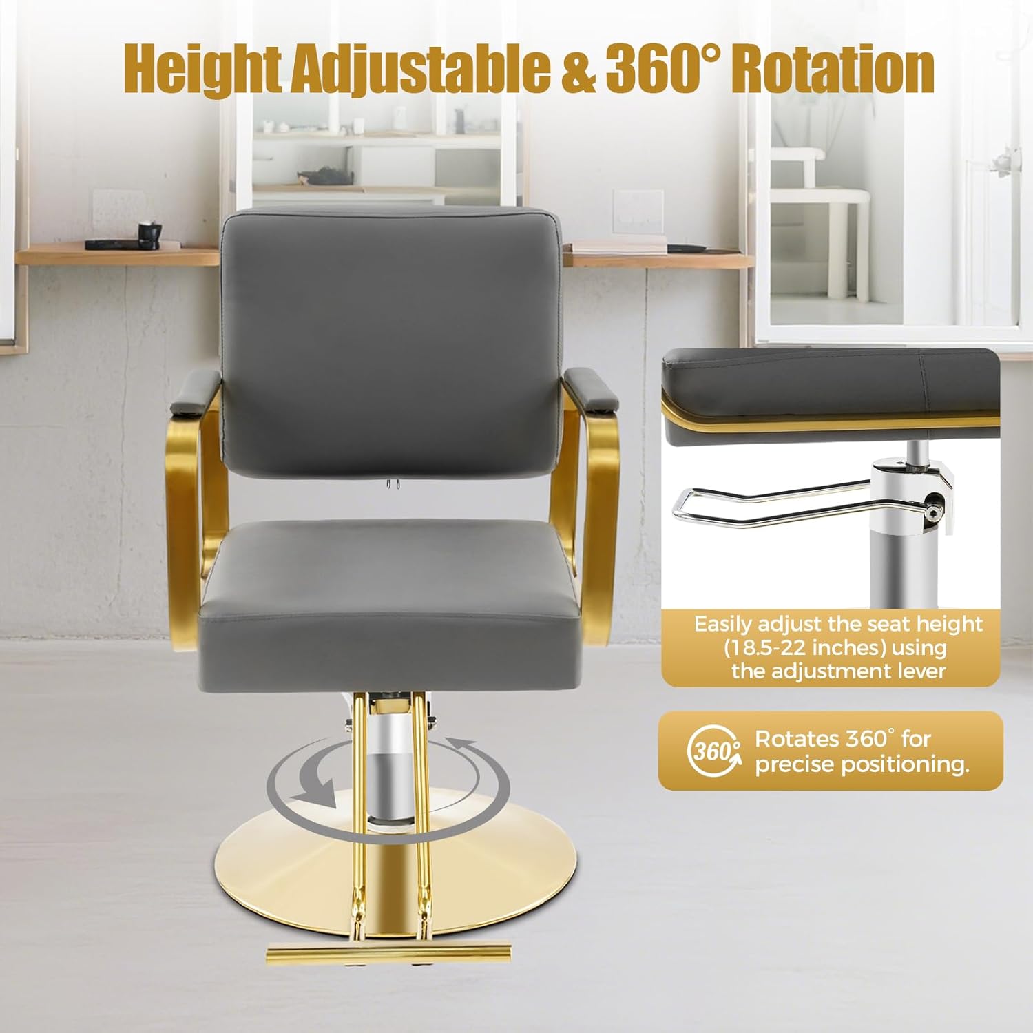 Hydraulic Portable Barber Chair for Home 440LBS Capacity, 360° Swivel Salon Chair with Adjustable Height 18.5-22 Inch, Modern Styling Chairs for Hair Salon & Home Use, Ergonomic Beauty Seat